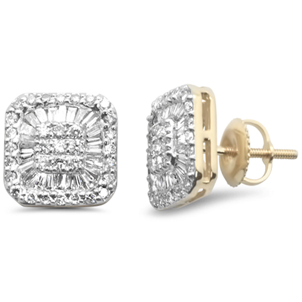 ''SPECIAL!  .90ct G SI 14K Yellow Gold Square Shaped Round & Baguette DIAMOND Halo Earrings''