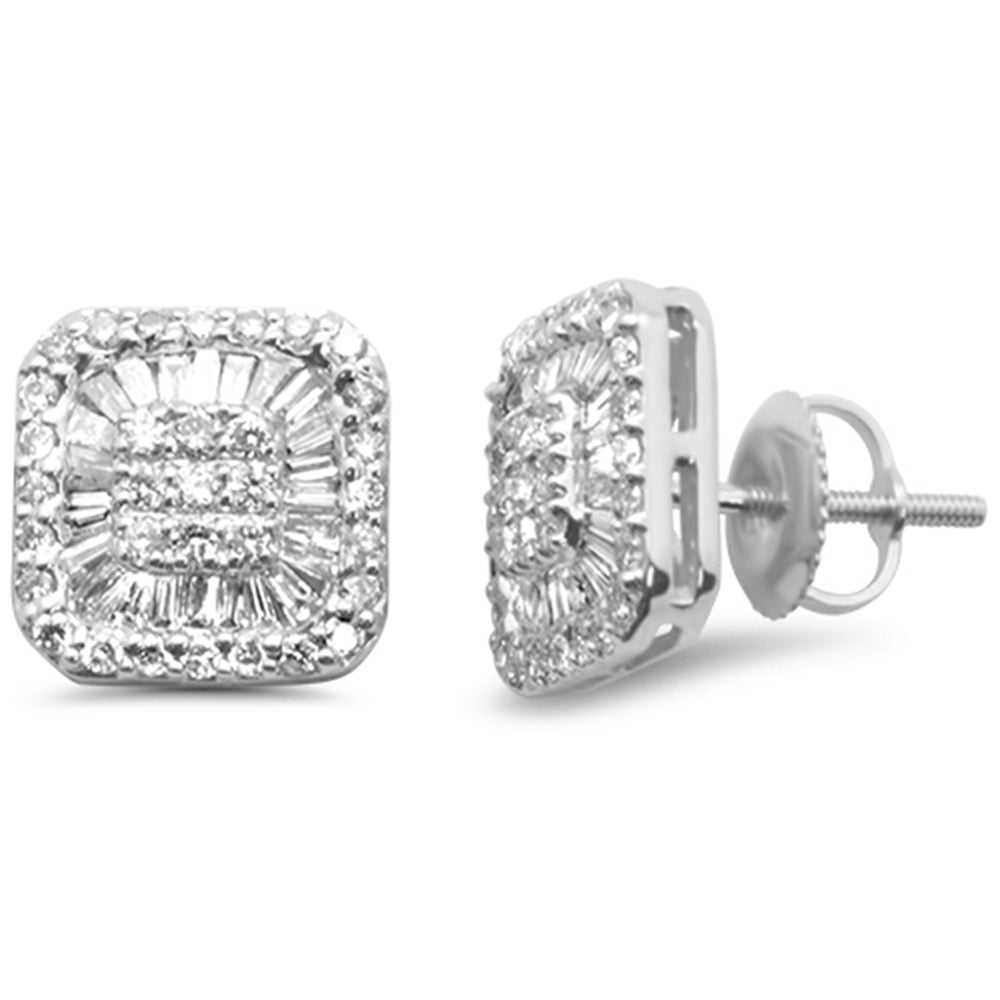 ''SPECIAL! .89ct G SI 14K White Gold Square Shaped Round & Baguette Diamond Halo EARRINGS''