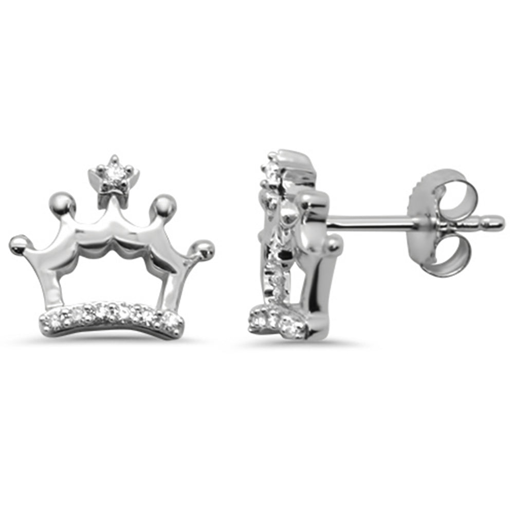 ''SPECIAL! .08ct G SI 14K White Gold Diamond Crown Shaped EARRING''