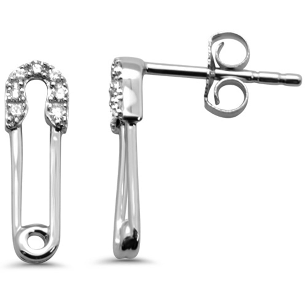 ''SPECIAL! .09ct G SI 14K White Gold DIAMOND Safety Pin Earrings''