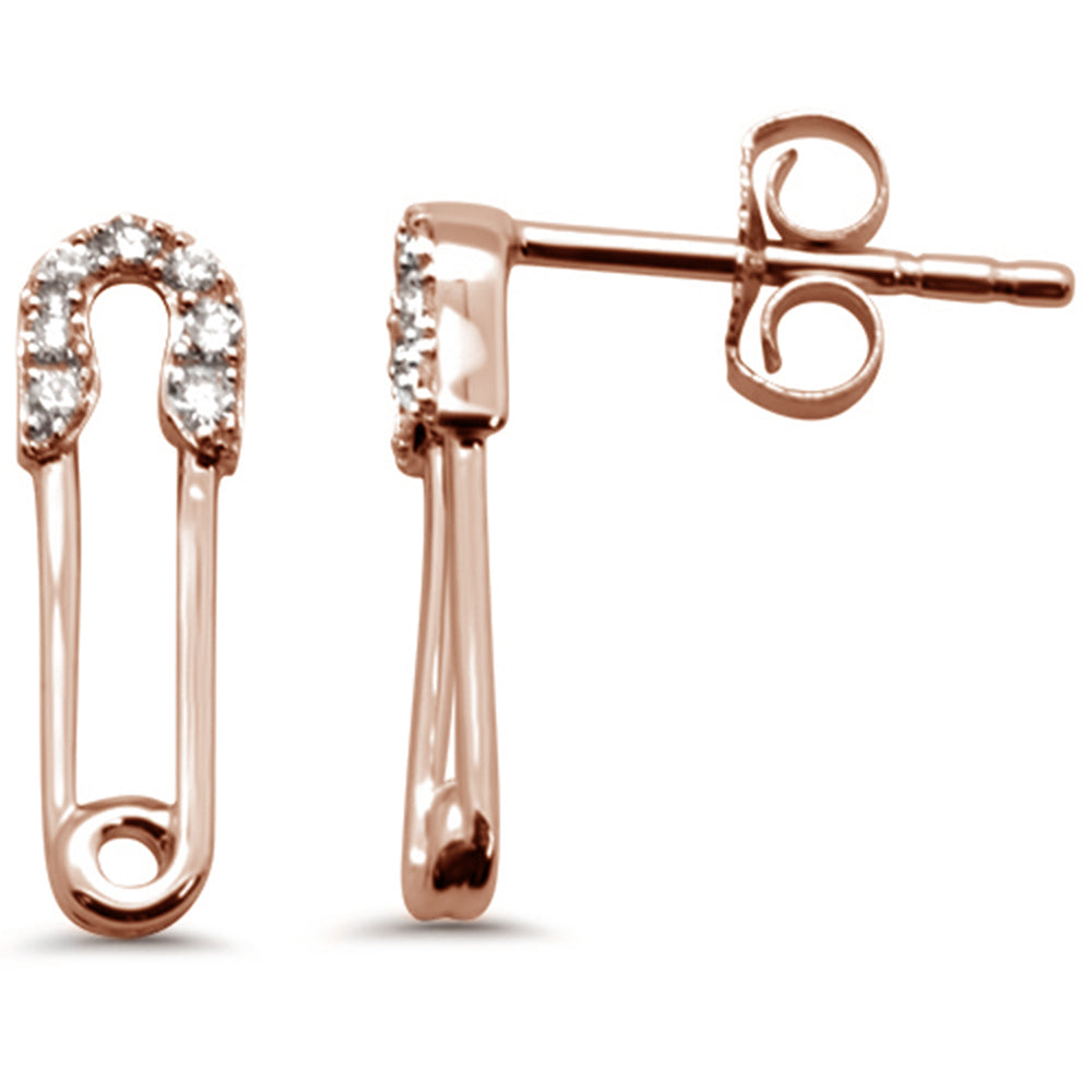 .09ct G SI 14K Rose GOLD Diamond Safety Pin Earrings