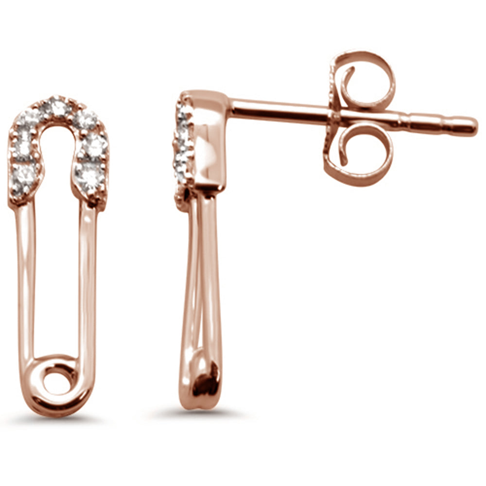.09ct G SI 14K Rose Gold Diamond Safety Pin EARRINGS