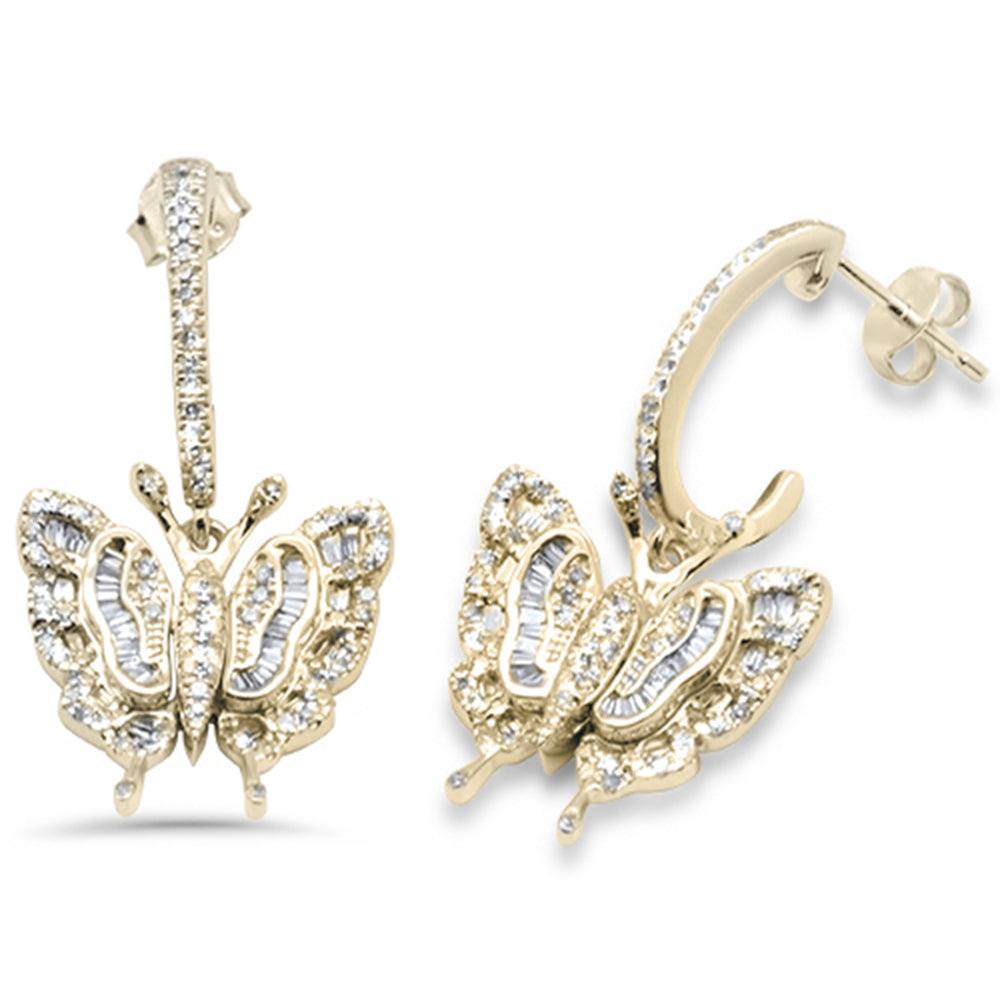 ''SPECIAL! .78ct G SI 14K Yellow Gold Round & Baguette DIAMOND Butterfly Dangling Earrings''