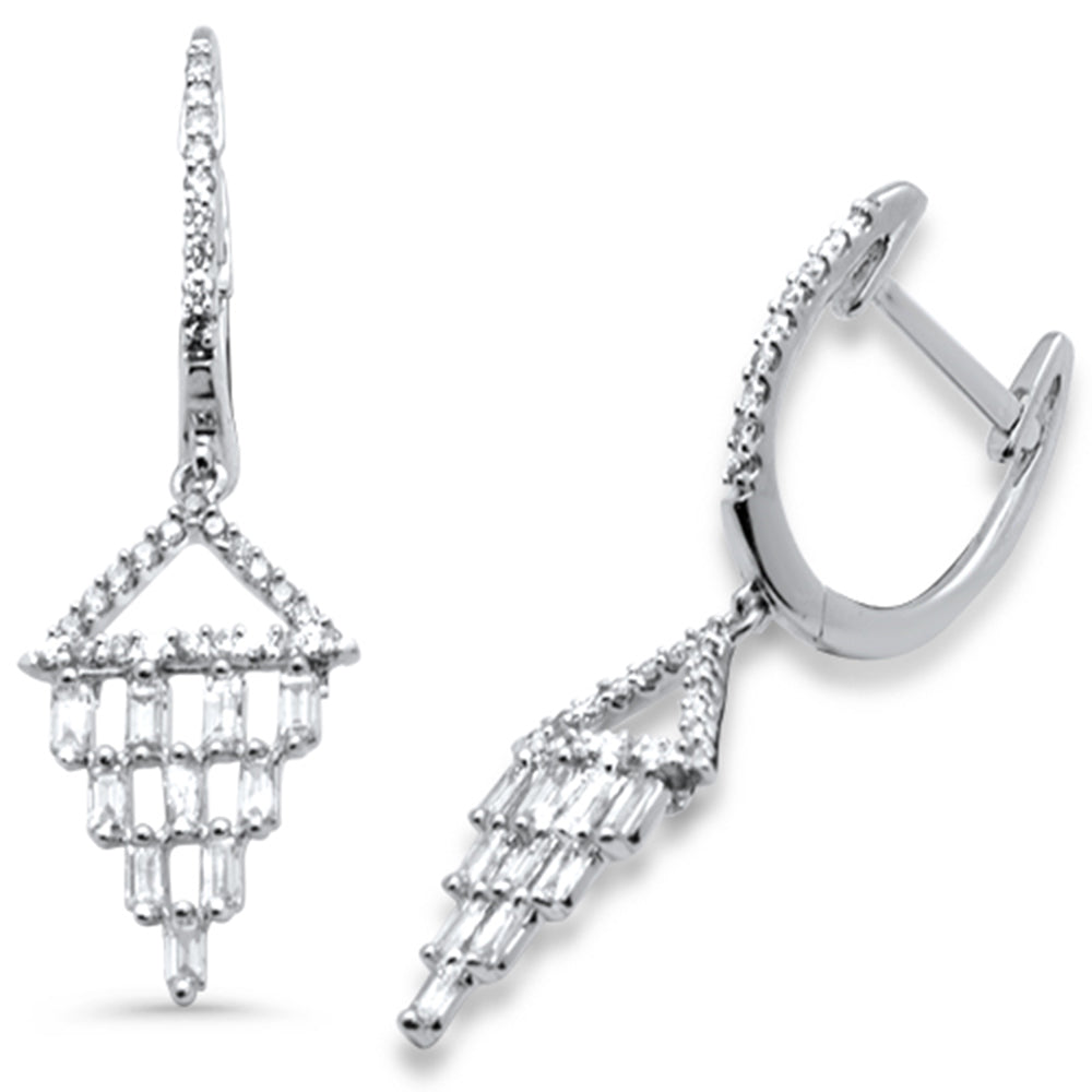 ''SPECIAL! .50ct G SI 14K White Gold Round & Baguette Diamond Dangling EARRINGS''