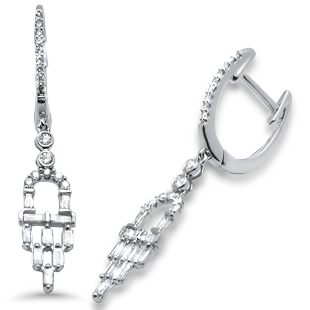 ''SPECIAL! .50ct G SI 14K White GOLD Round & Baguette Diamond Dangling Drop Earrings''