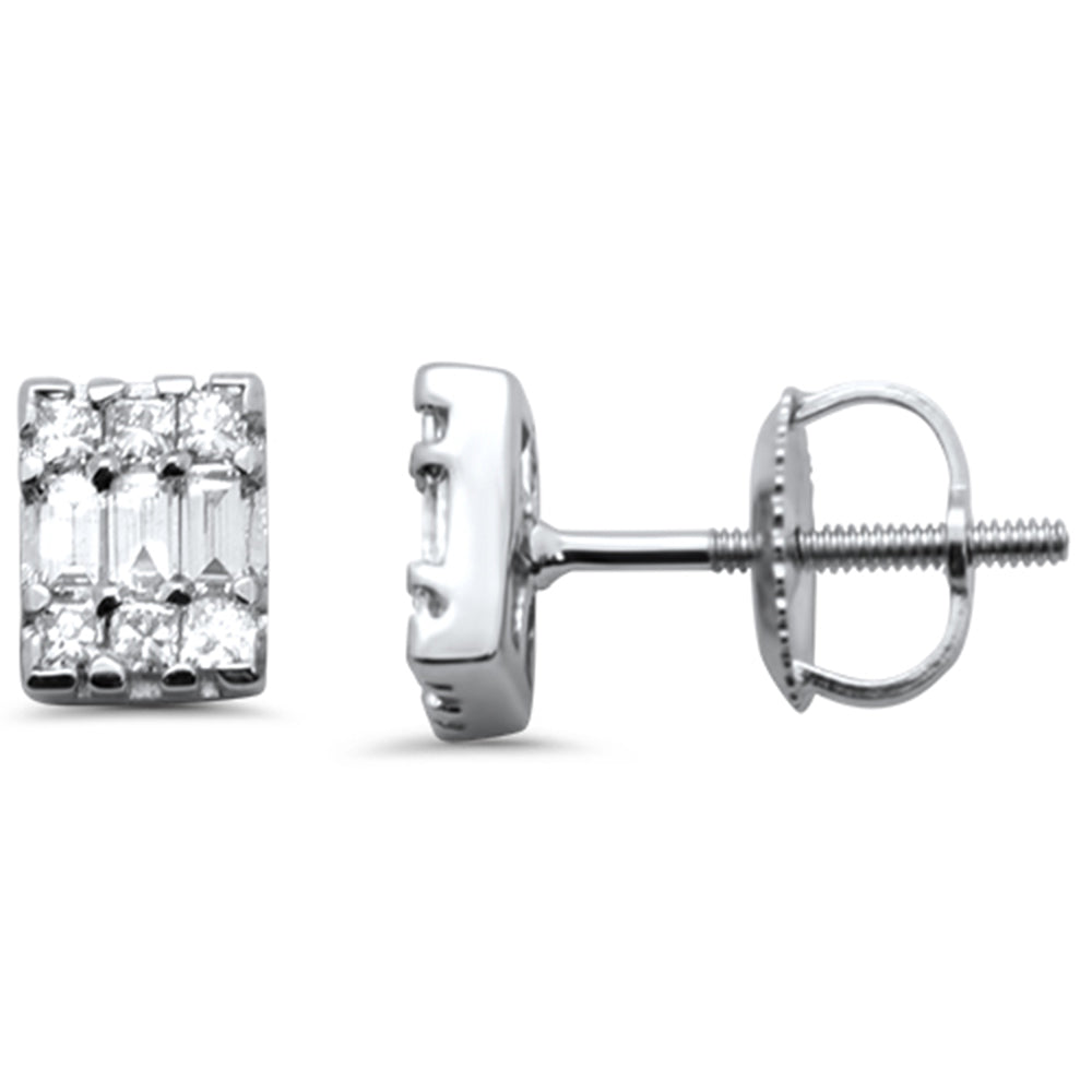 ''SPECIAL! .33ct G SI 14K White GOLD Round & Baguette Diamond Emerald Cut Shape Earrings''