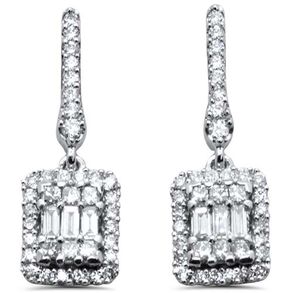 ''SPECIAL! .62ct G SI 14K White Gold Round & Baguette DIAMOND Emerald Cut Shape Dangling Earring''