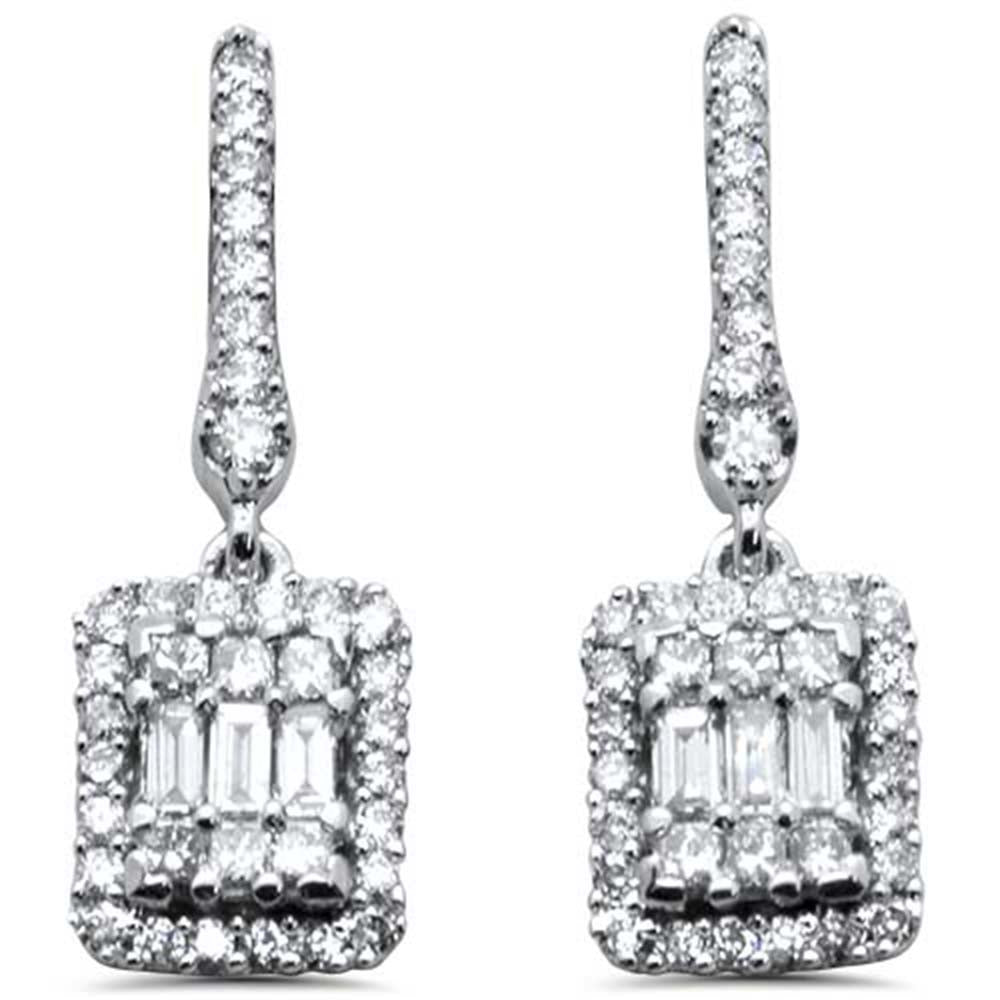''SPECIAL! .62ct G SI 14K White Gold Round & Baguette Diamond Emerald Cut Shape Dangling EARRING''