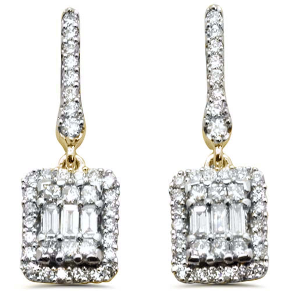 ''SPECIAL! .57ct G SI 14K Yellow GOLD Round & Baguette Diamond Emerald Cut Shape Dangling Earring''