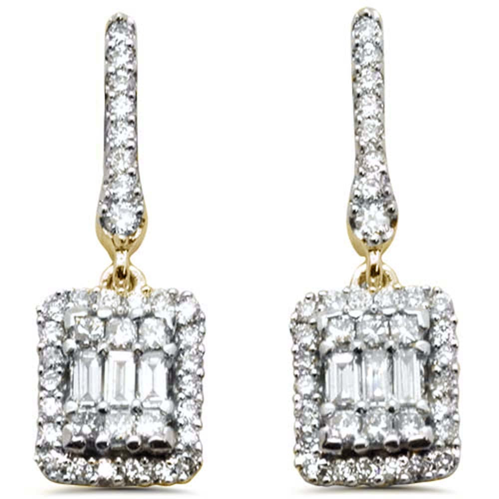 ''SPECIAL! .57ct G SI 14K Yellow Gold Round & Baguette Diamond Emerald Cut Shape Dangling EARRING''