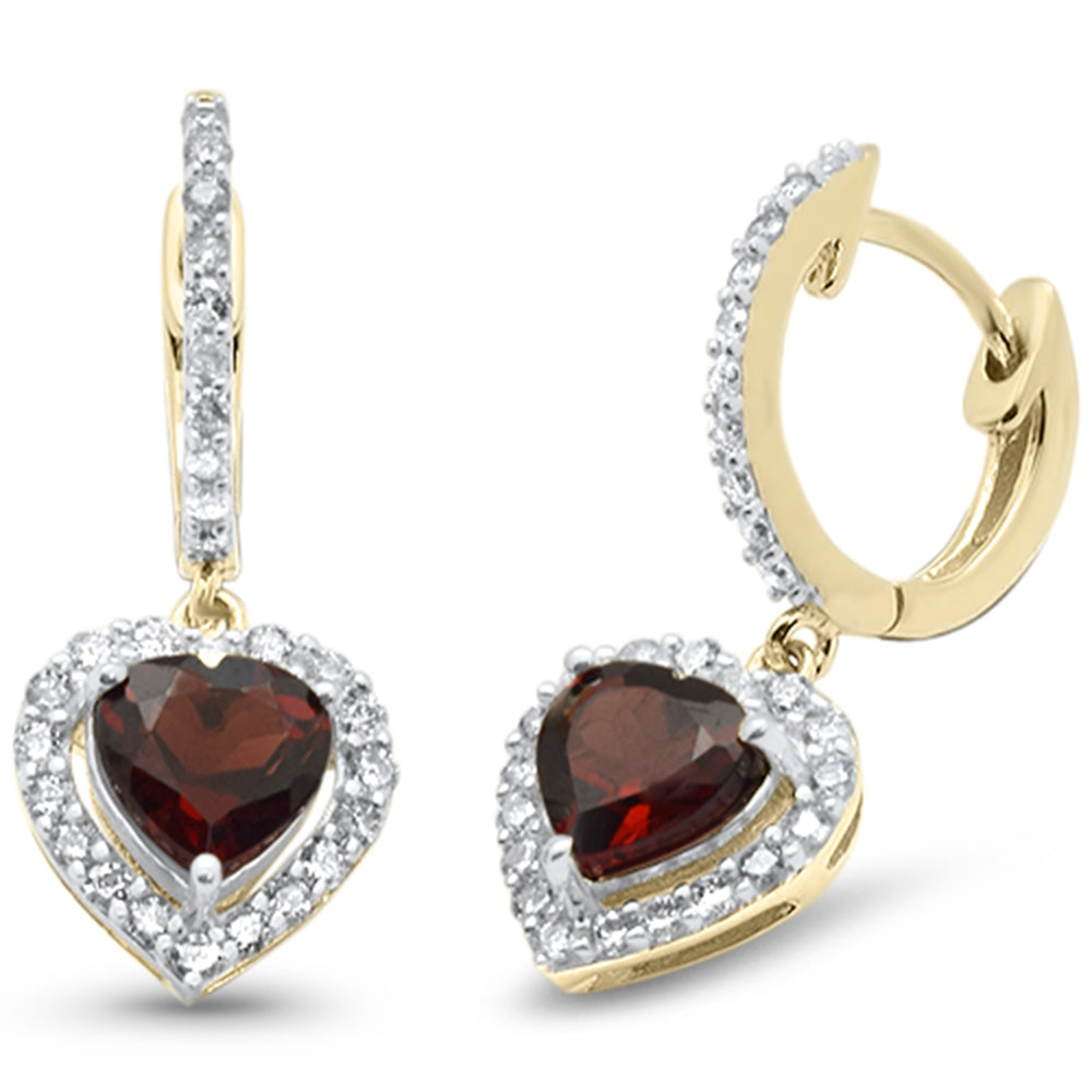 ''SPECIAL!  2.35ct G SI 14K Yellow Gold Diamond Heart shaped GARNET Gemstone Drop Dangle Earrings''