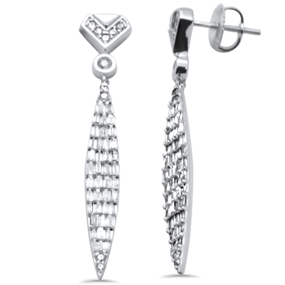 ''SPECIAL! .92ct G SI 14K White GOLD Round & Baguette Diamond Drop Earrings''