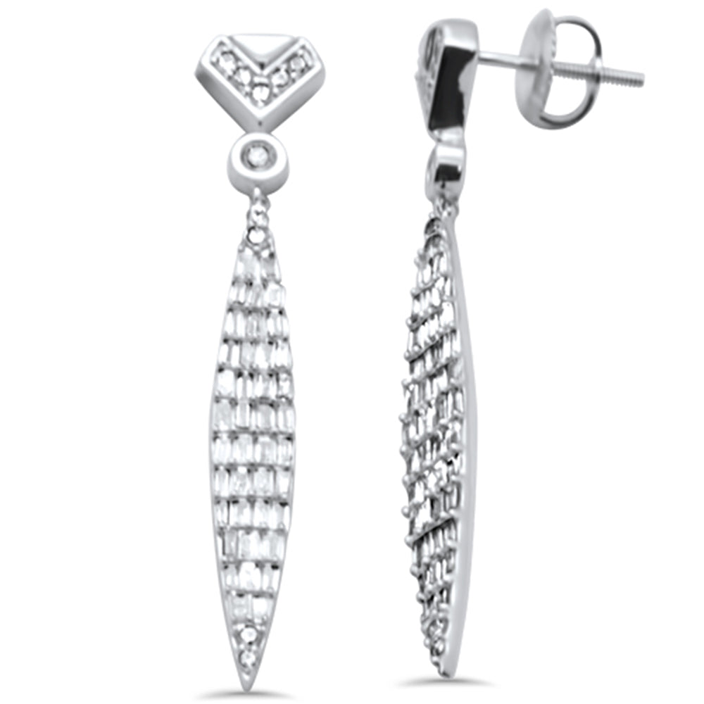 ''SPECIAL! .92ct G SI 14K White Gold Round & Baguette DIAMOND Drop Earrings''