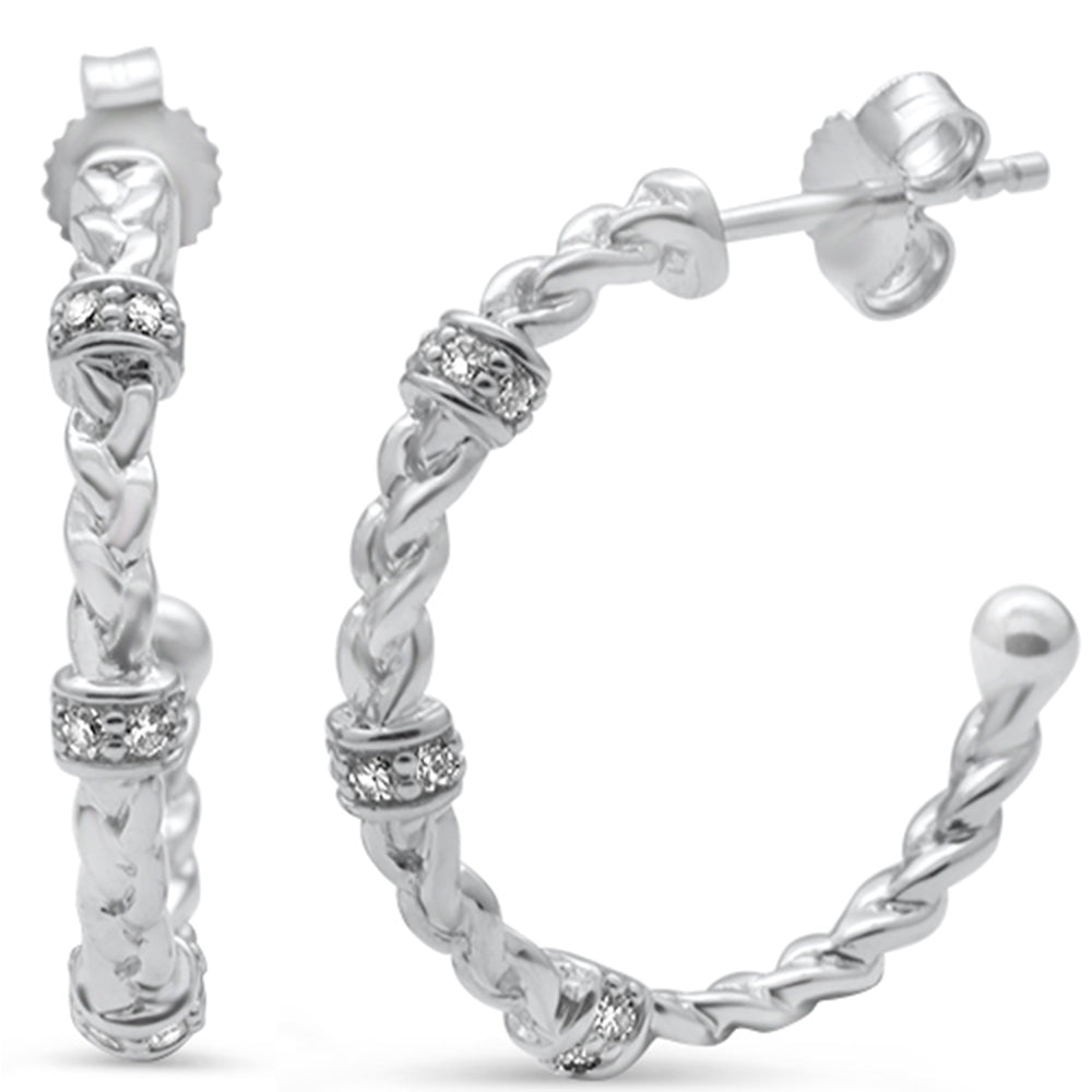 ''SPECIAL! .19ct G SI 14K White Gold Diamond Braided HOOP EARRINGS''