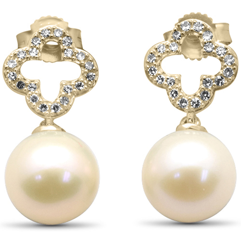 ''SPECIAL! .16ct G SI 14K Yellow Gold Diamond Pearl Drop Dangle EARRINGS''