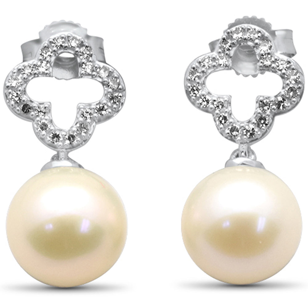 ''SPECIAL! .16ct G SI 14K White Gold Diamond Pearl Drop Dangle EARRINGS''