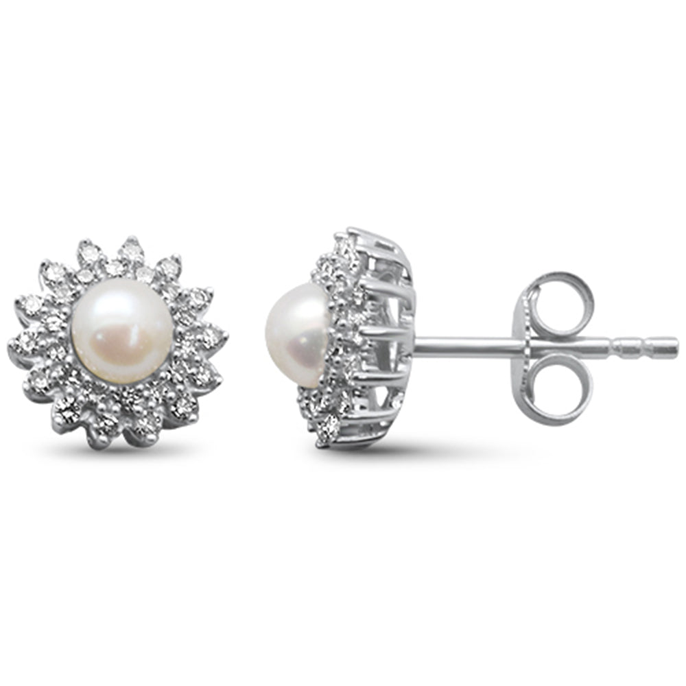 ''SPECIAL! .25ct G SI 14K White GOLD Diamond Starburst Pearl & Diamond Earrings''
