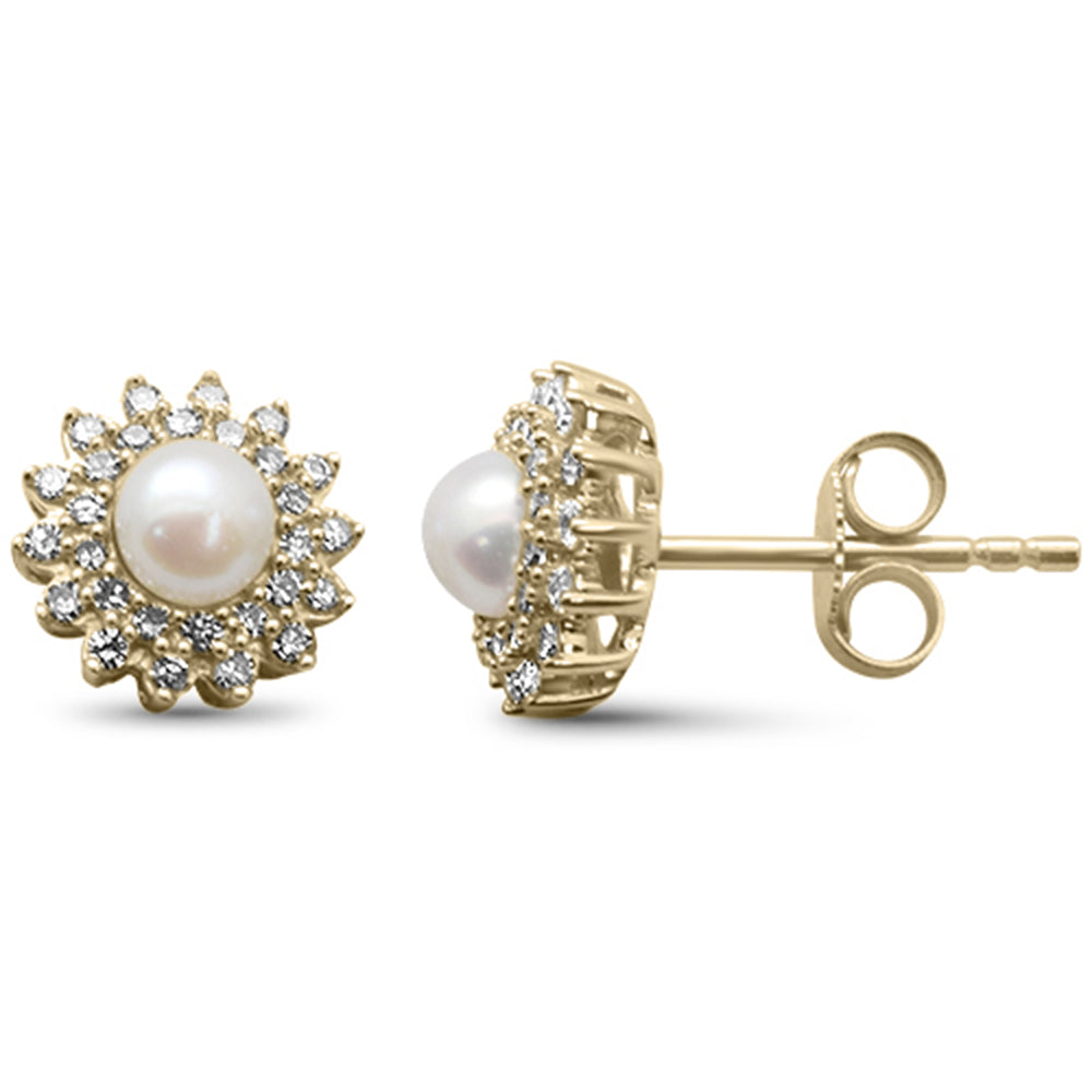 ''SPECIAL! .25ct G SI 14K Yellow GOLD Diamond Starburst Pearl & Diamond Earrings''
