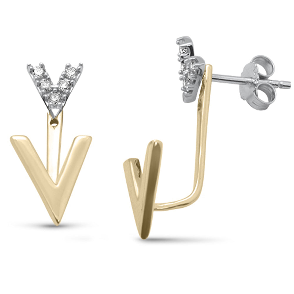 ''SPECIAL! .16ct G SI 14 Two Tone Gold DIAMOND V-Shaped Drop Dangle Earrings''