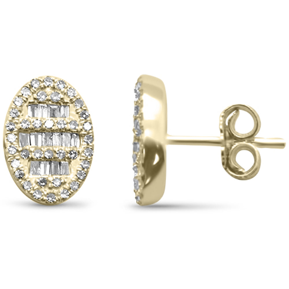 .65ct G SI 14K Yellow GOLD Round & Baguette Diamond Oval Shaped Stud Earrings