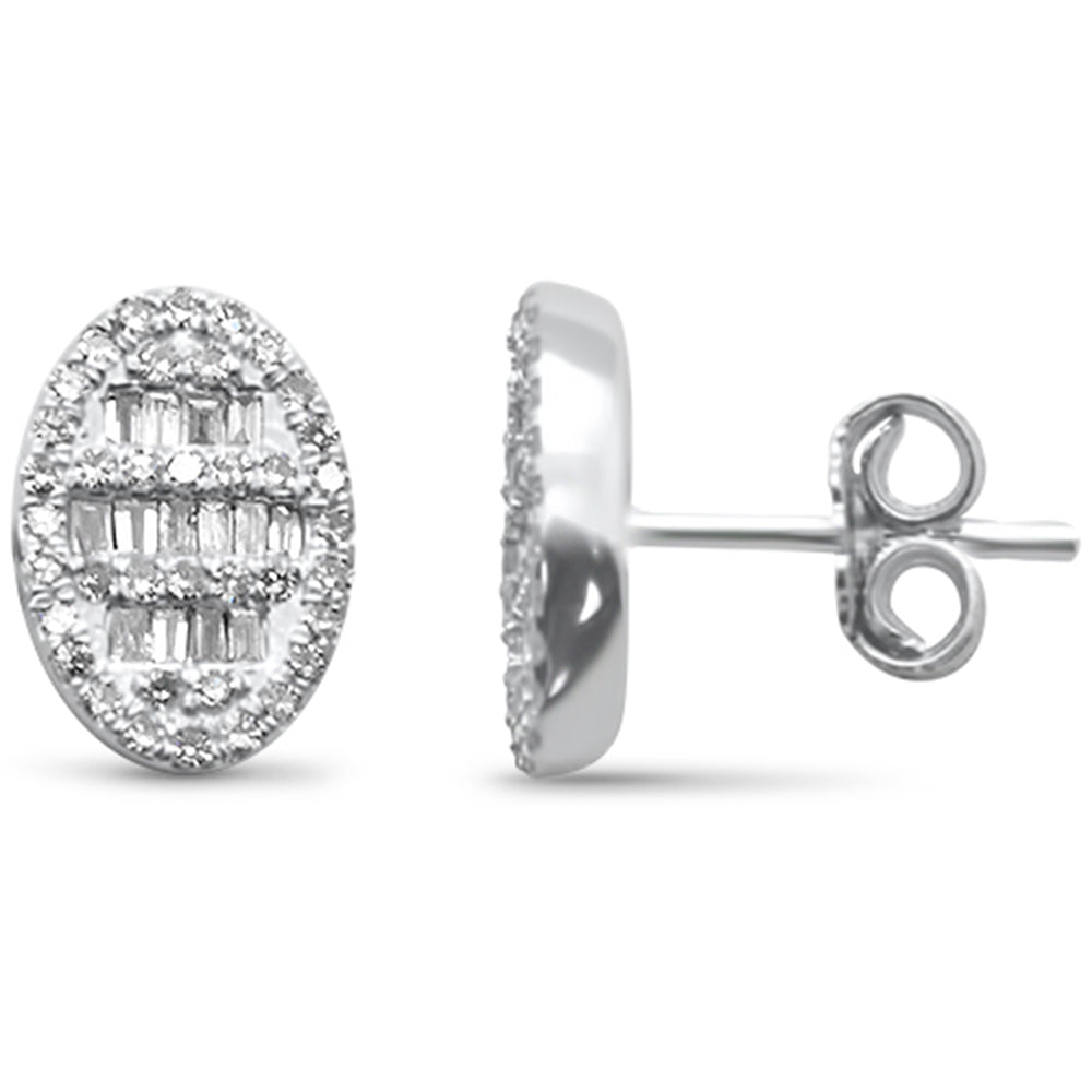''SPECIAL! .48ct G SI 14K White Gold Round & Baguette Diamond Oval Shaped Stud EARRINGS''