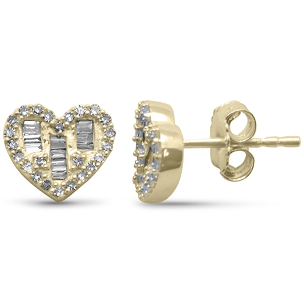 ''SPECIAL! .33ct G SI 14K Yellow GOLD Round & Baguette Diamond Heart Shaped Stud Earrings''