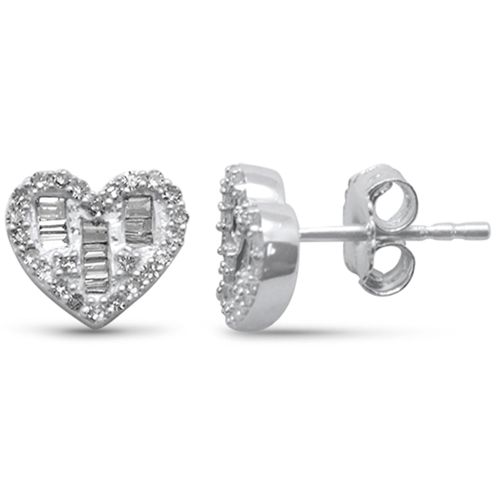 ''SPECIAL! .31ct G SI 14K White Gold Round & Baguette DIAMOND Heart Shaped Stud Earrings''