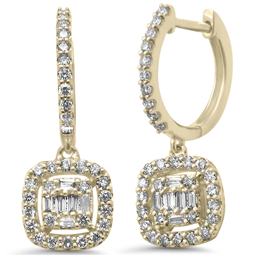 SPECIAL!  .49ct G SI 14K Yellow Gold & Diamond Cushion Shaped Drop Dangle HOOP EARRINGS