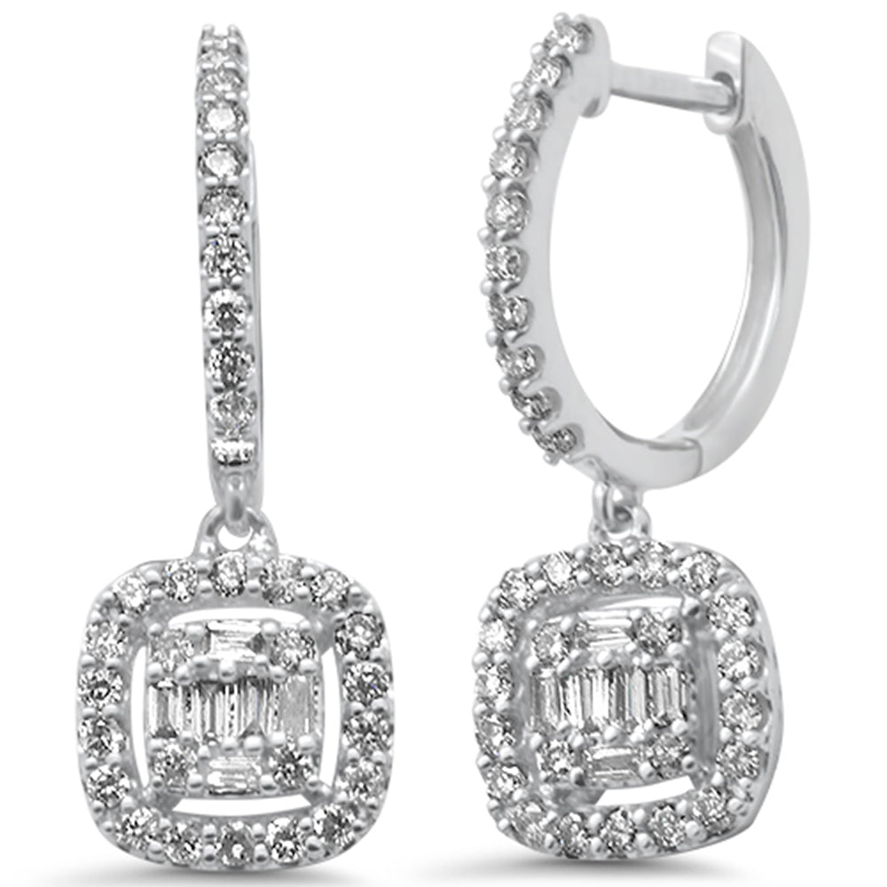 SPECIAL!  .53ct G SI 14K White Gold Diamond Cushion Shaped Drop Dangle HOOP EARRINGS