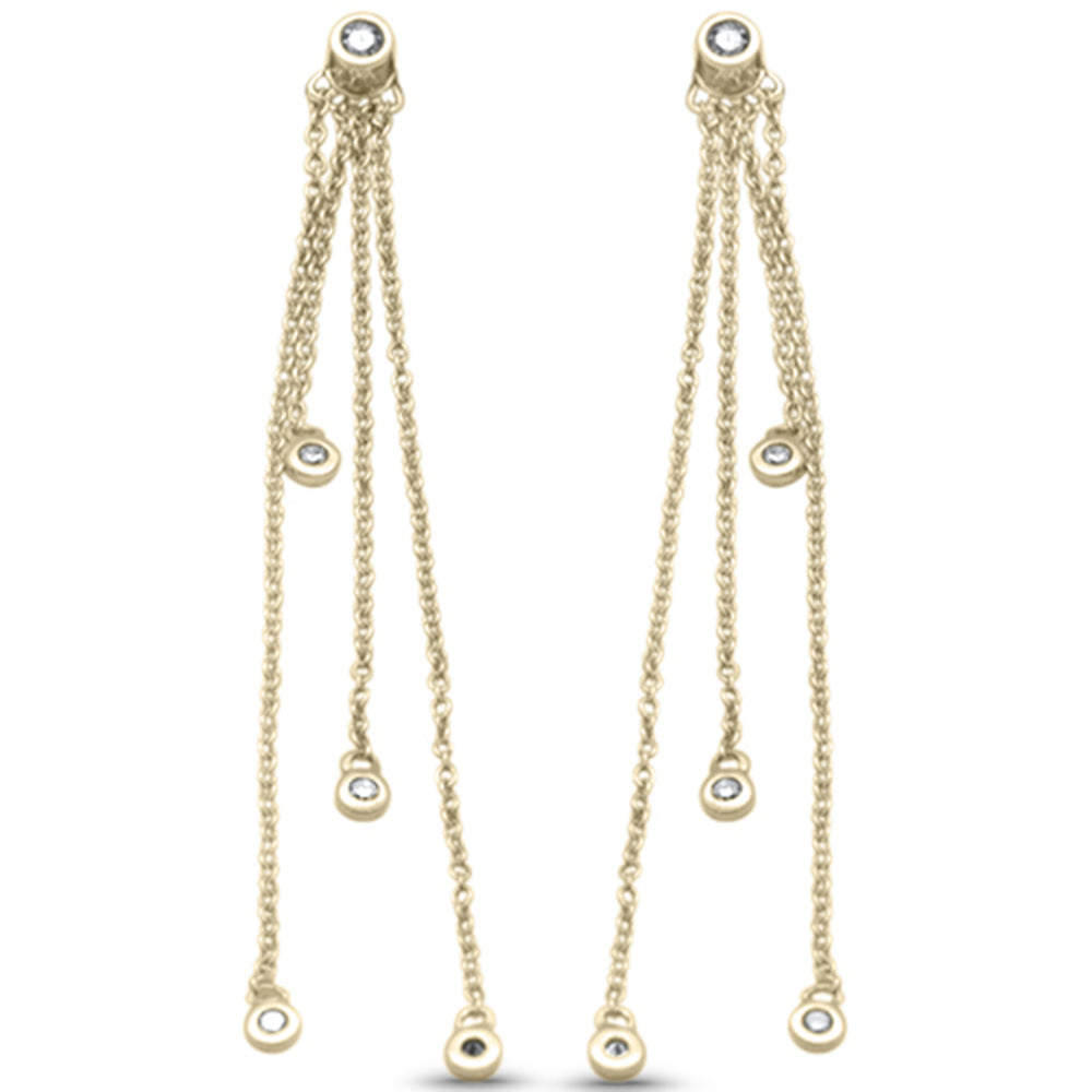 .15ct G SI 14K Yellow Gold Diamond Long Chain Dangling EARRINGS