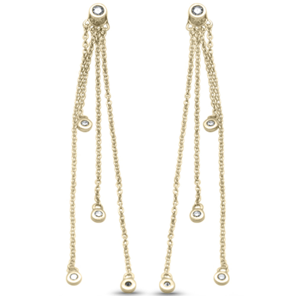 .15ct G SI 14K Yellow GOLD Diamond Long Chain Dangling Earrings