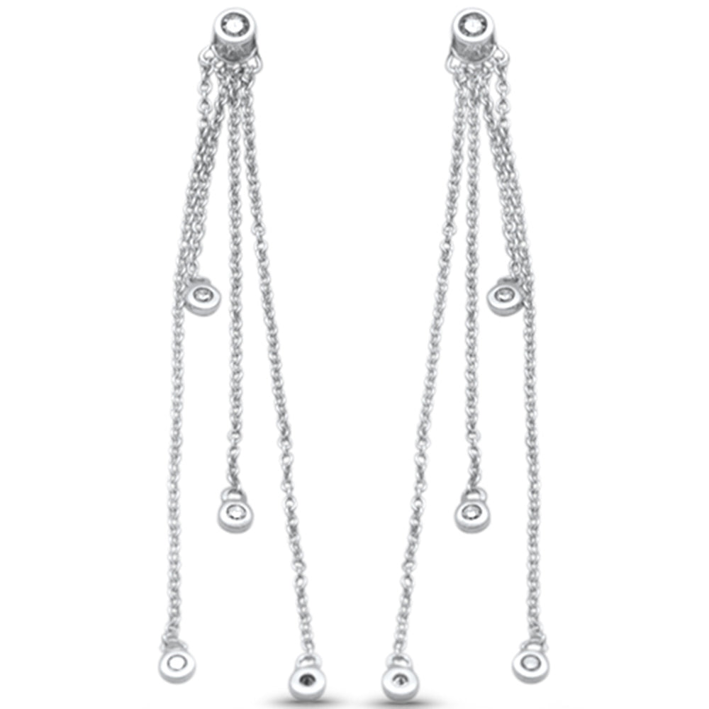 .15ct G SI 14K White Gold DIAMOND Long Chain Dangling Earrings