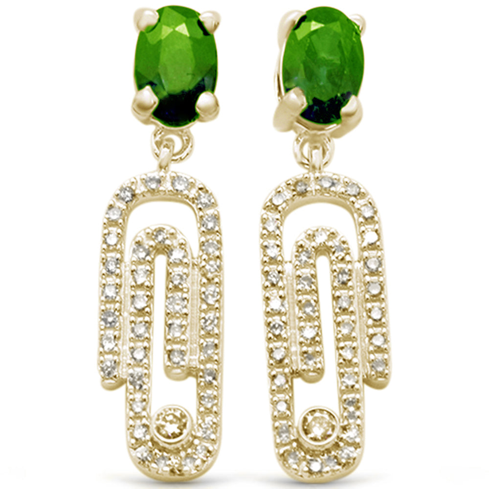 ''SPECIAL! 1.39ct G SI 14K Yellow Gold Emerald Gemstone & DIAMOND Paperclip Earrings''