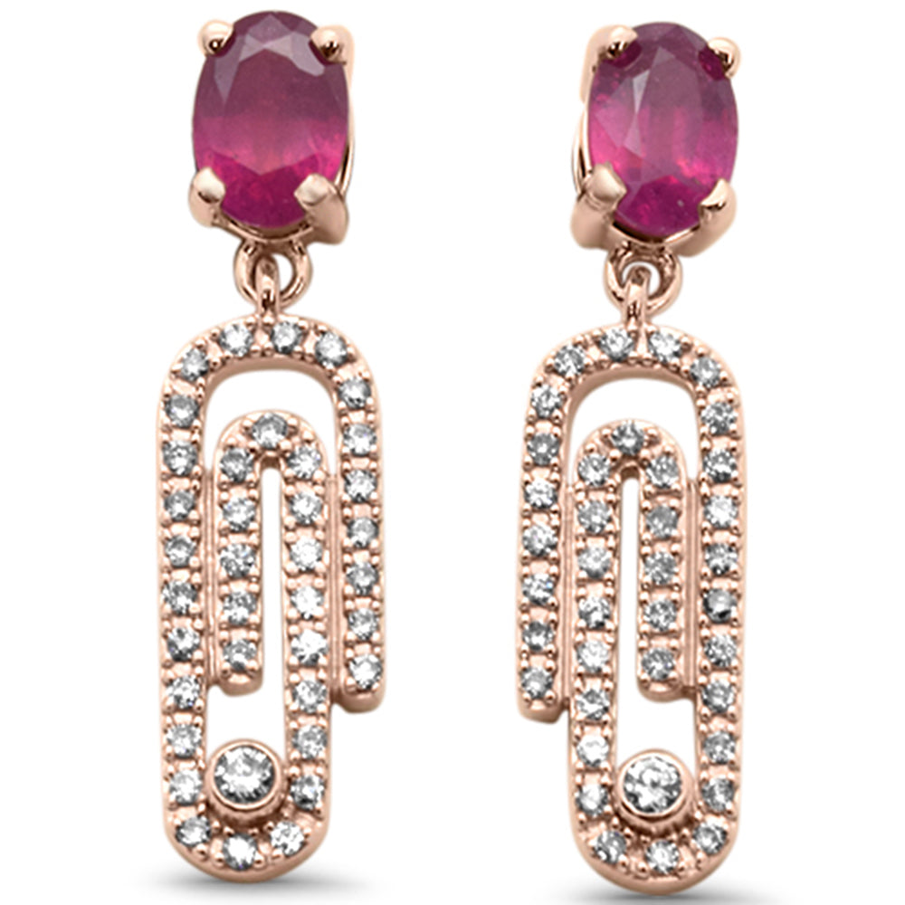 ''SPECIAL! 1.85ct G SI 14K Rose Gold Ruby Gemstone & DIAMOND Drop Dangle Paperclip Earrings''
