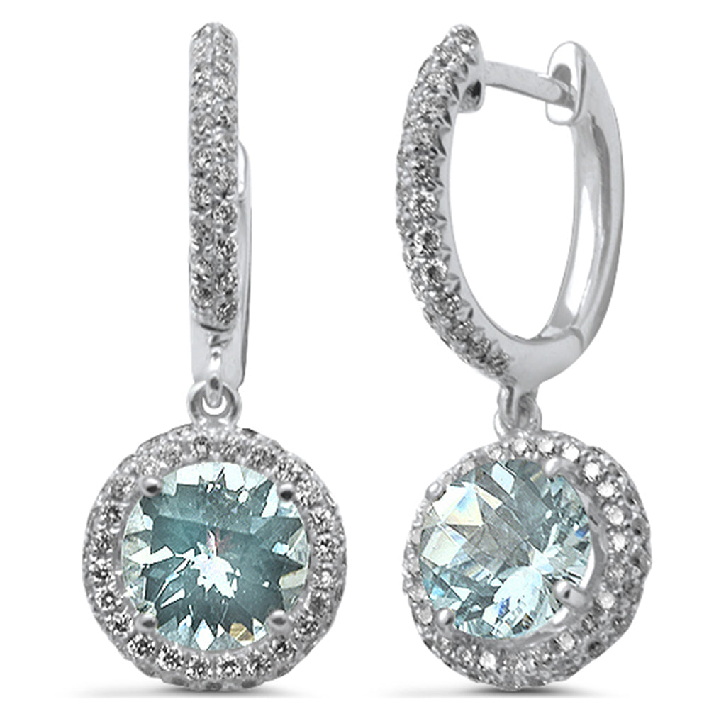 ''SPECIAL! .46ct G SI 14K White Gold AQUAMARINE Gemstone & Diamond Drop Dangle Hoop Earrings''
