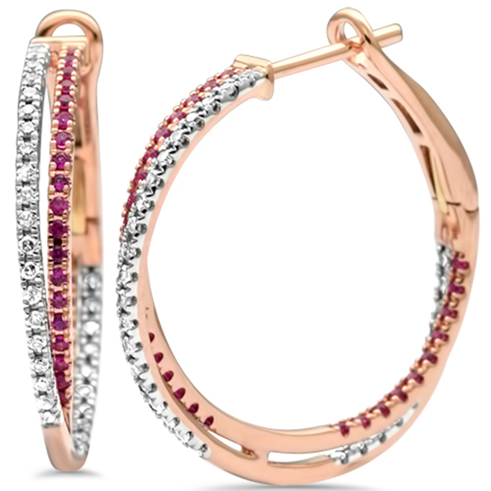 ''SPECIAL! .34ct G SI 14K Rose GOLD Ruby & Diamond Gemstone Hoop Earrings''