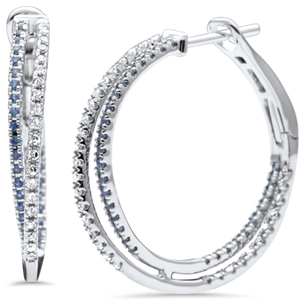 ''SPECIAL! .34ct G SI 14K White GOLD Blue Sapphire & Diamond Gemstone Hoop Earrings''