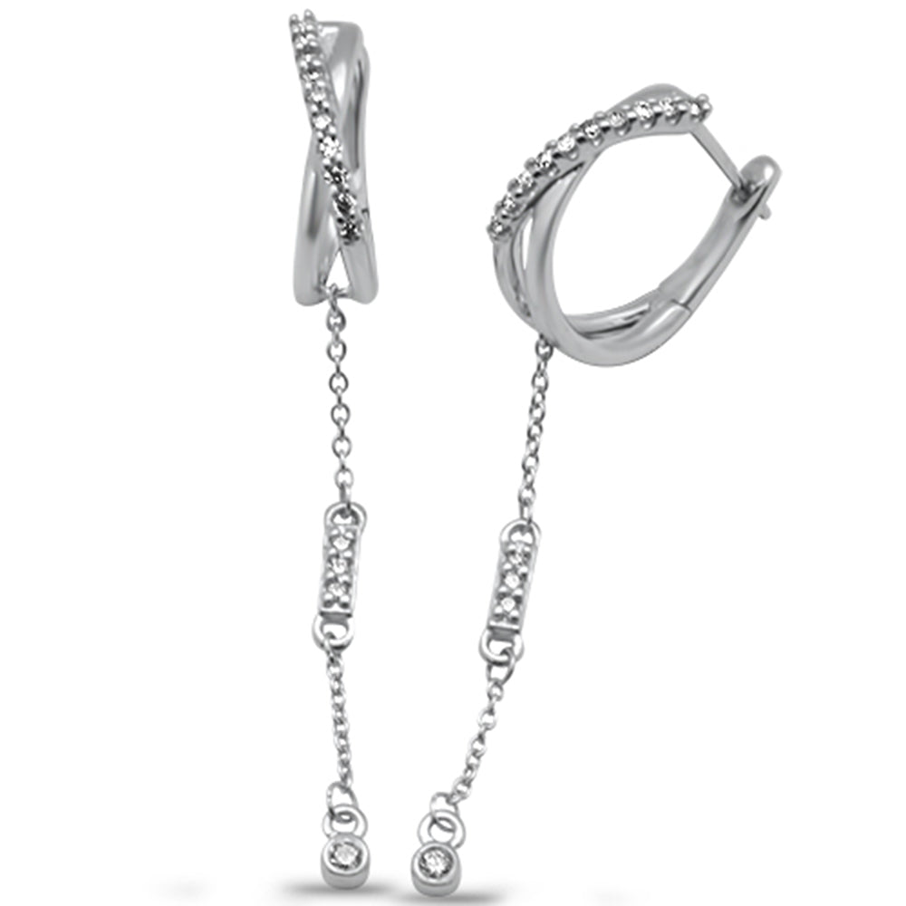 ''SPECIAL!.17ct G SI 14K White Gold DIAMOND Drop Dangle Hoop Earrings''