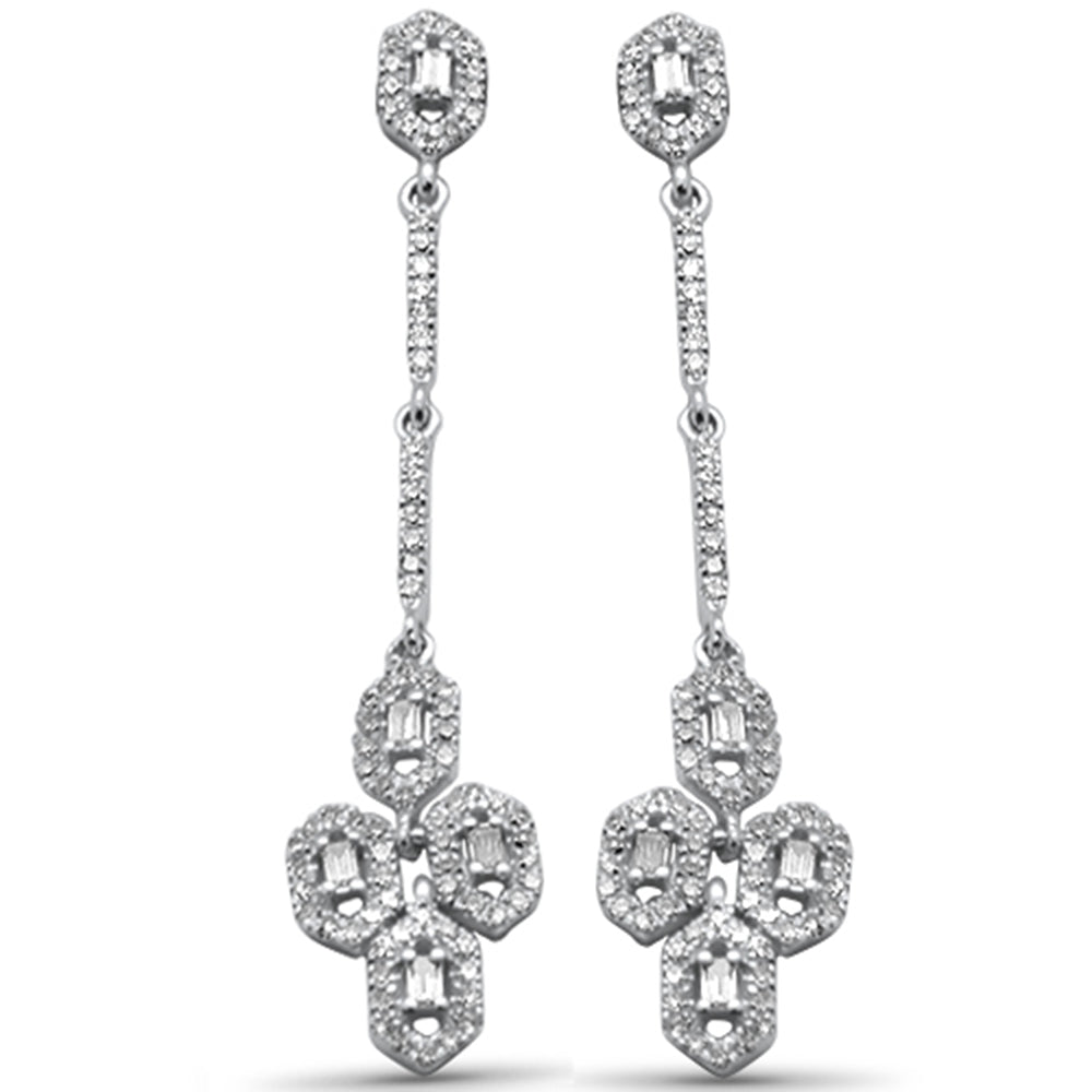 ''SPECIAL! .49ct G SI 14K White Gold Diamond Round & Baguette Dangling EARRINGS''