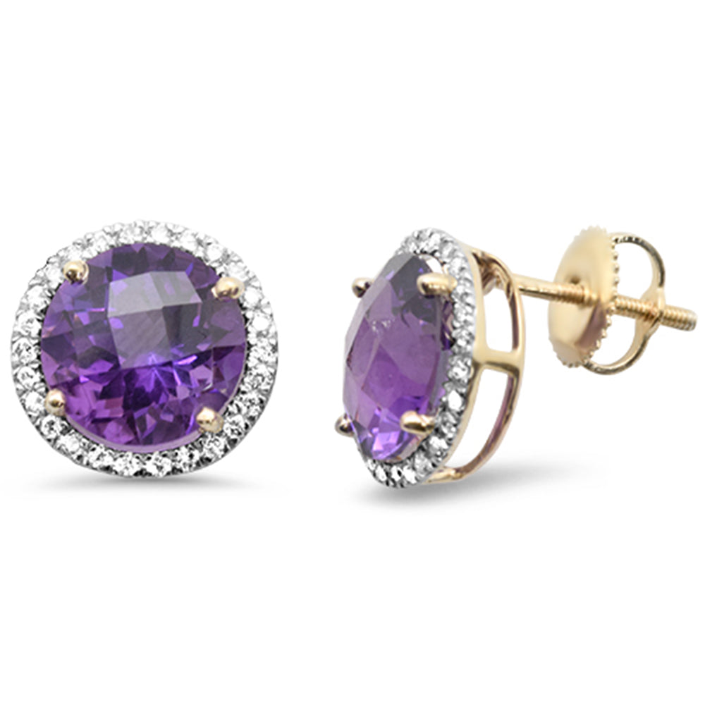 GEMSTONE CLOSEOUT 4.86ct G SI 14K Yellow Gold Round Shaped AMETHYST Gemstone & Diamond Earrings