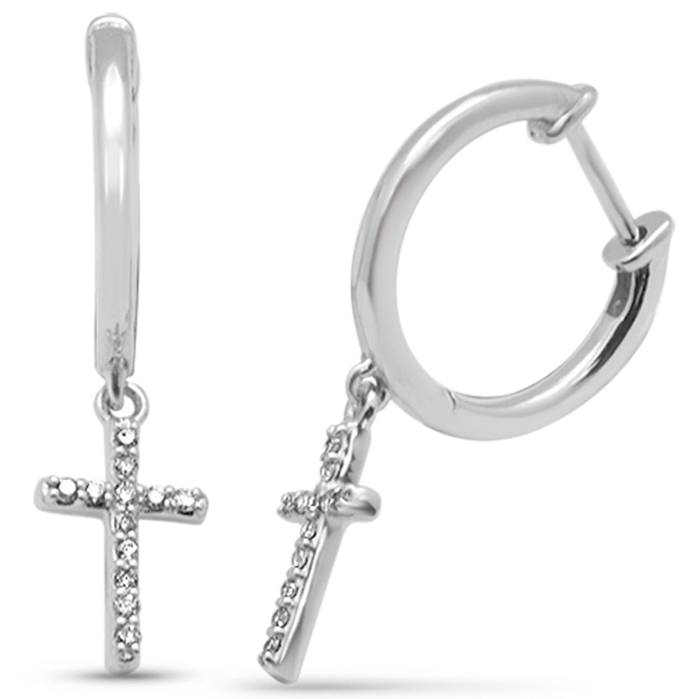 .11ct G SI 14K White GOLD Diamond Cross Dangling Earrings