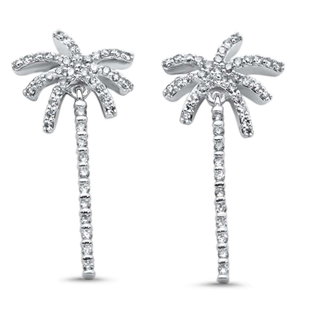 ''SPECIAL! .45ct G SI 14K White Gold Diamond Palm Tree EARRINGS Screw Back''