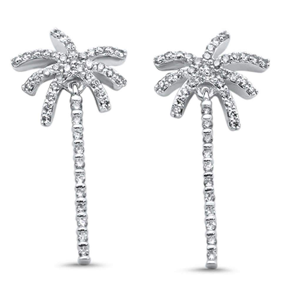 ''SPECIAL! .45ct G SI 14K White Gold Diamond Palm Tree Earrings SCREW Back''