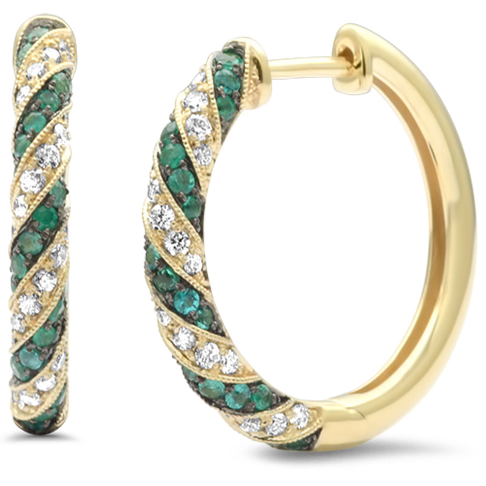 SPECIAL!  1.03ct G SI 14K Yellow Gold Diamond & Emerald Gemstone HOOP EARRINGS