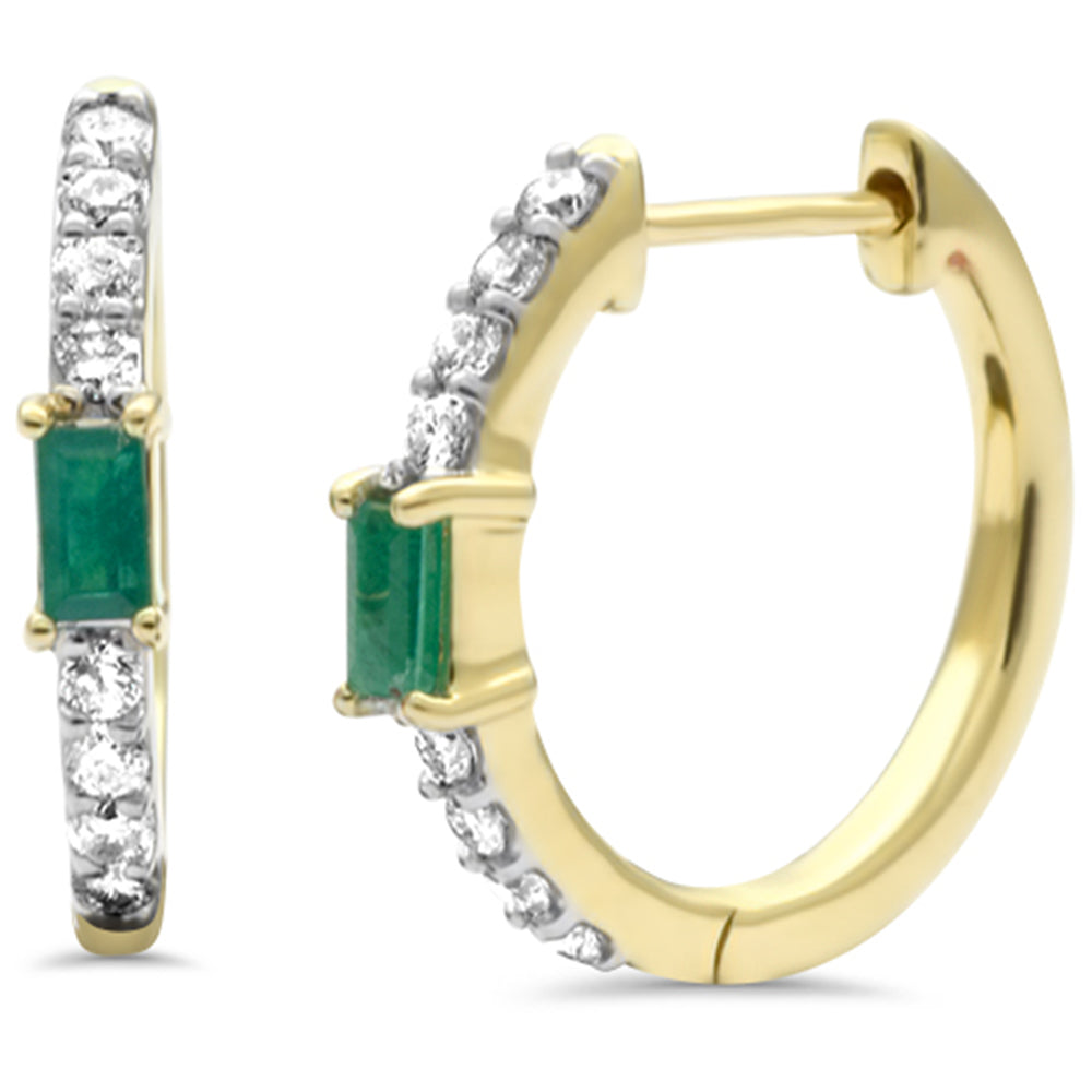 ''SPECIAL! .46ct G SI 14K Yellow Gold Diamond & Emerald Gemstone HOOP Post & Click EARRINGS''