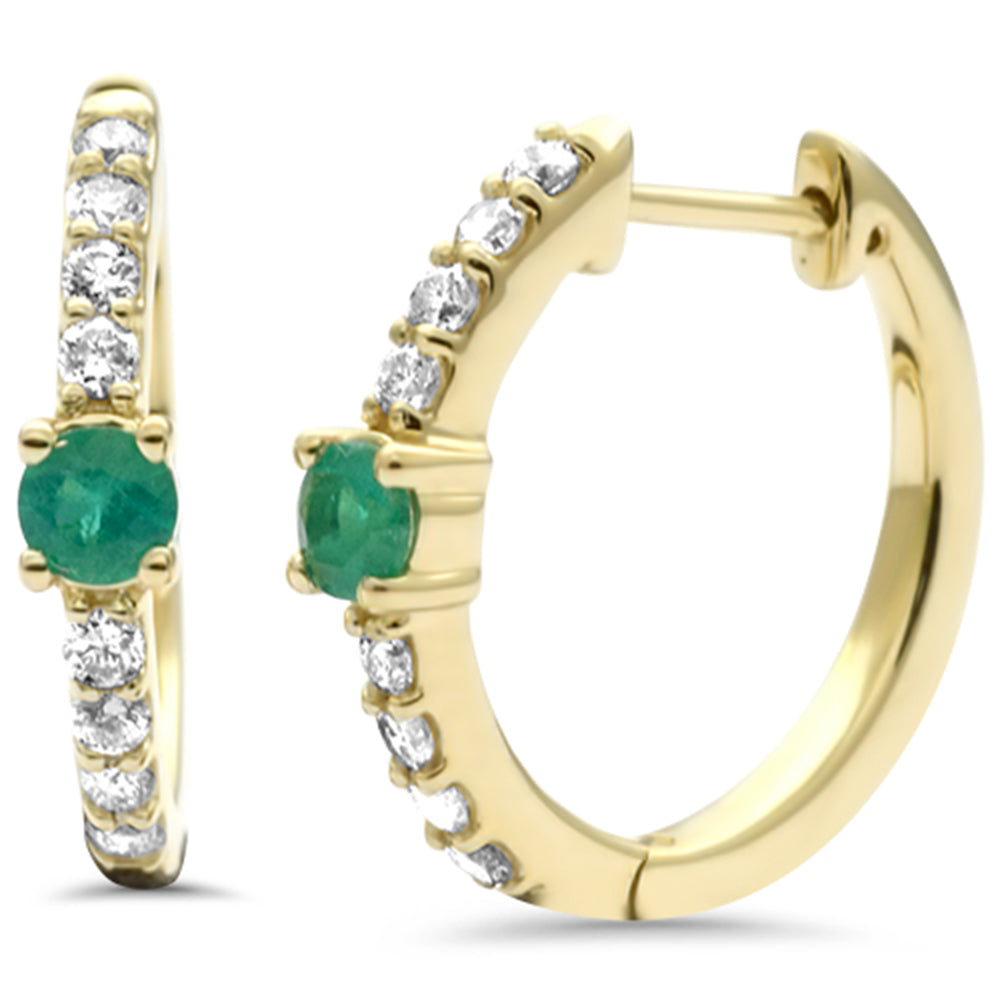 ''SPECIAL! .45ct G SI 14K Yellow GOLD Diamond & Emerald Gemstone Hoop Post & Click Earrings''