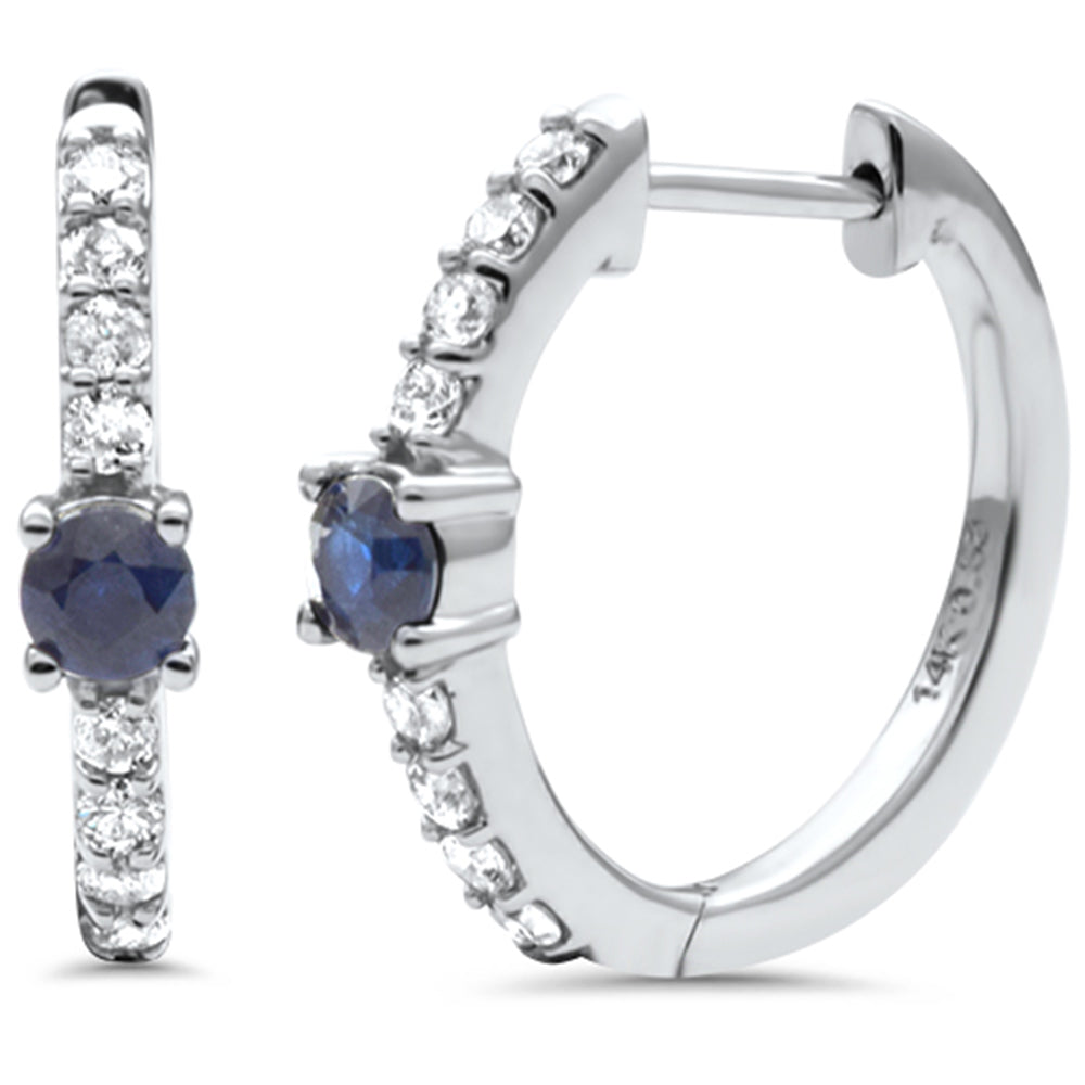 ''SPECIAL! .55ct G SI 14K White Gold Diamond & Blue Sapphire HOOP Post & Click EARRINGS''