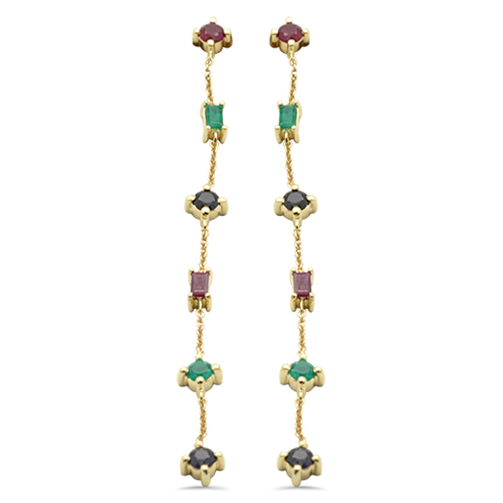 ''SPECIAL! 1.40ct G SI 14K Yellow GOLD Multi Color Gemstones Drop Screw Back Earrings''