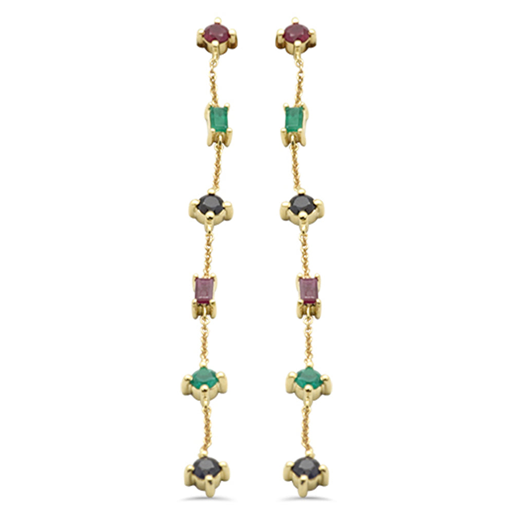 ''SPECIAL! 1.40ct G SI 14K Yellow Gold Multi Color Gemstones Drop SCREW Back Earrings''