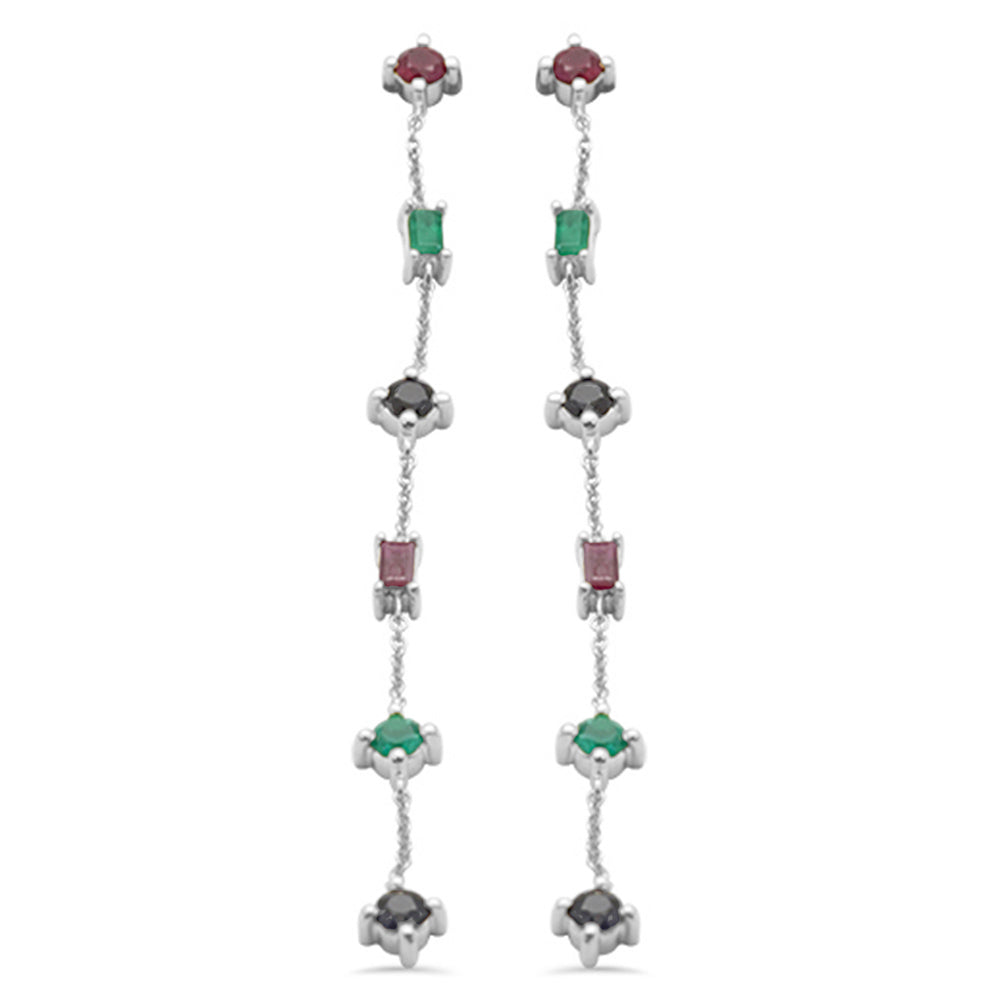 ''SPECIAL! 1.48ct G SI 14K White Gold Multi Color Gemstones Drop SCREW Back Earrings''